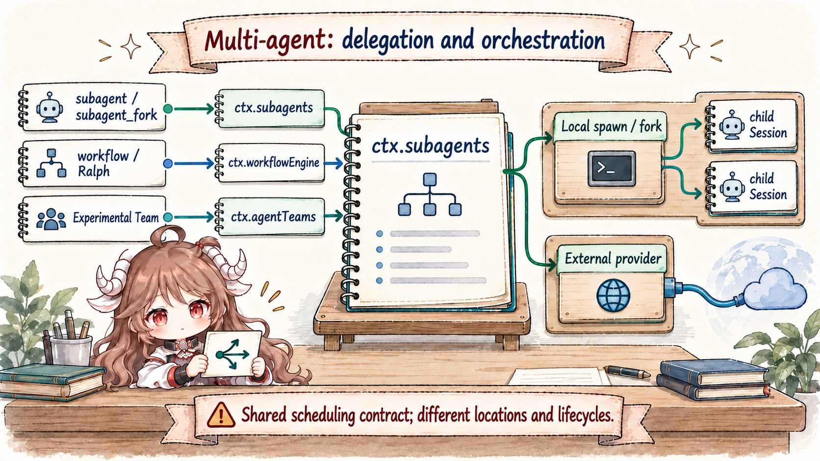 Delegation and orchestration select local or external providers